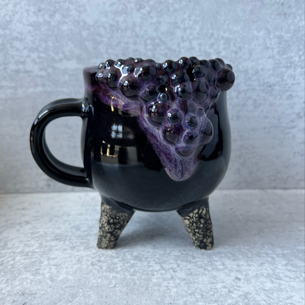 Cauldron Mug Purple Black and Textured Legs