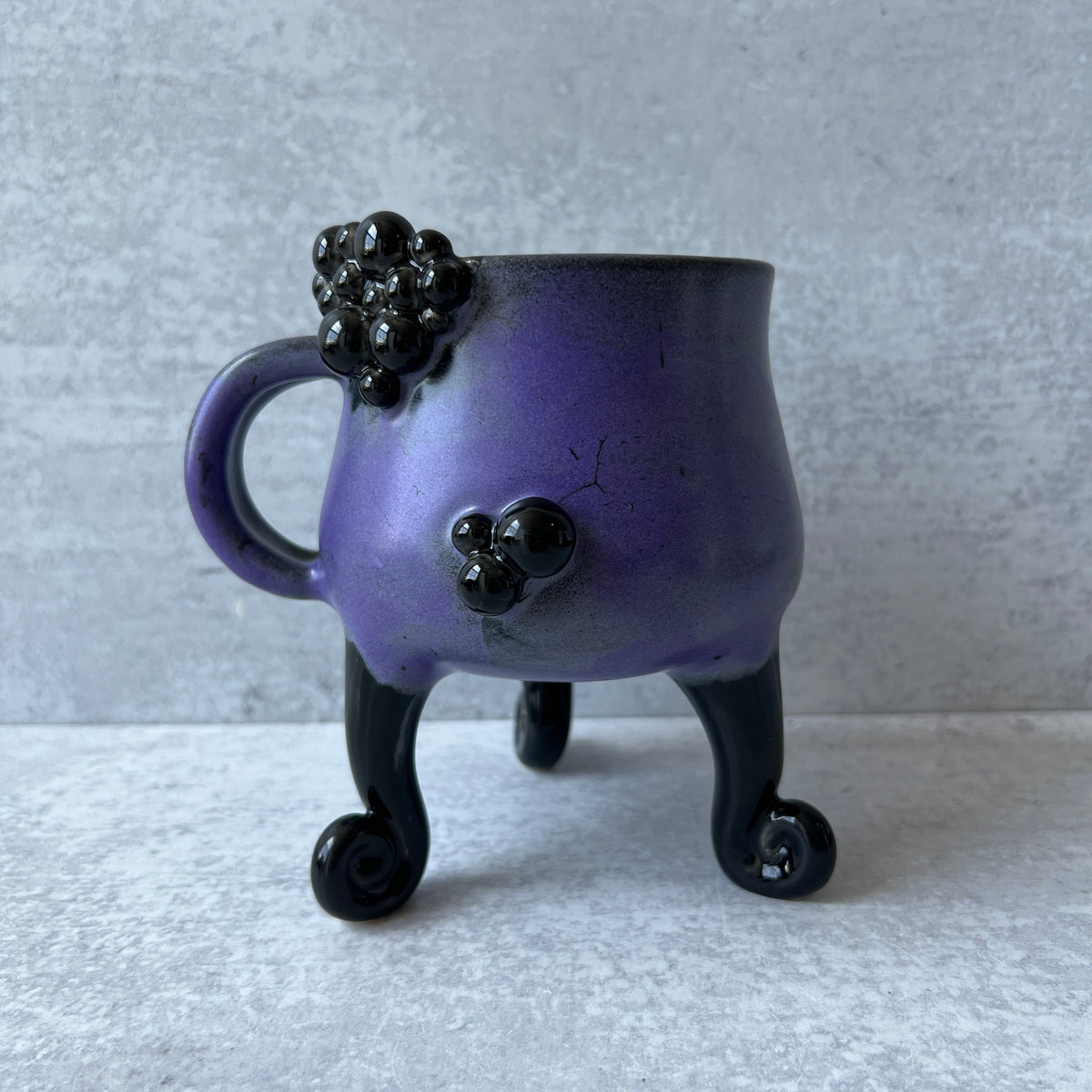 Cauldron Mug Black Purple Long Legs
