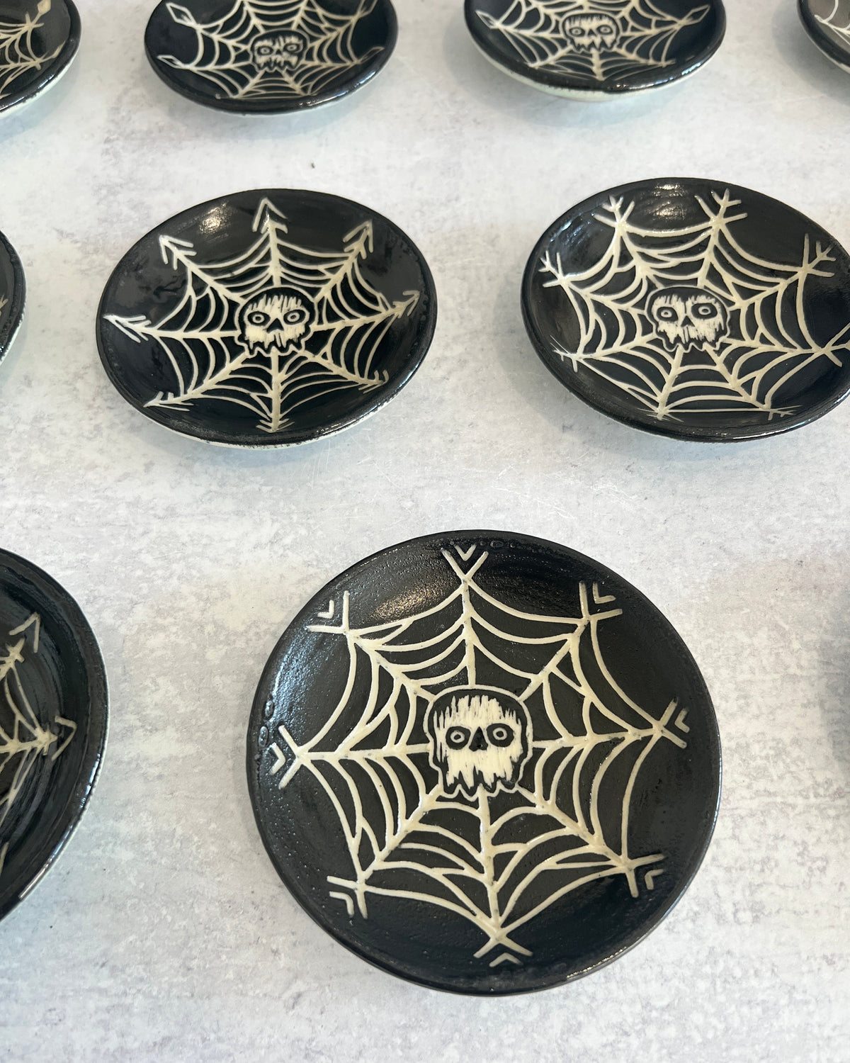 Webby Skull Snowflake Icy Blue Glaze Trinket Dish